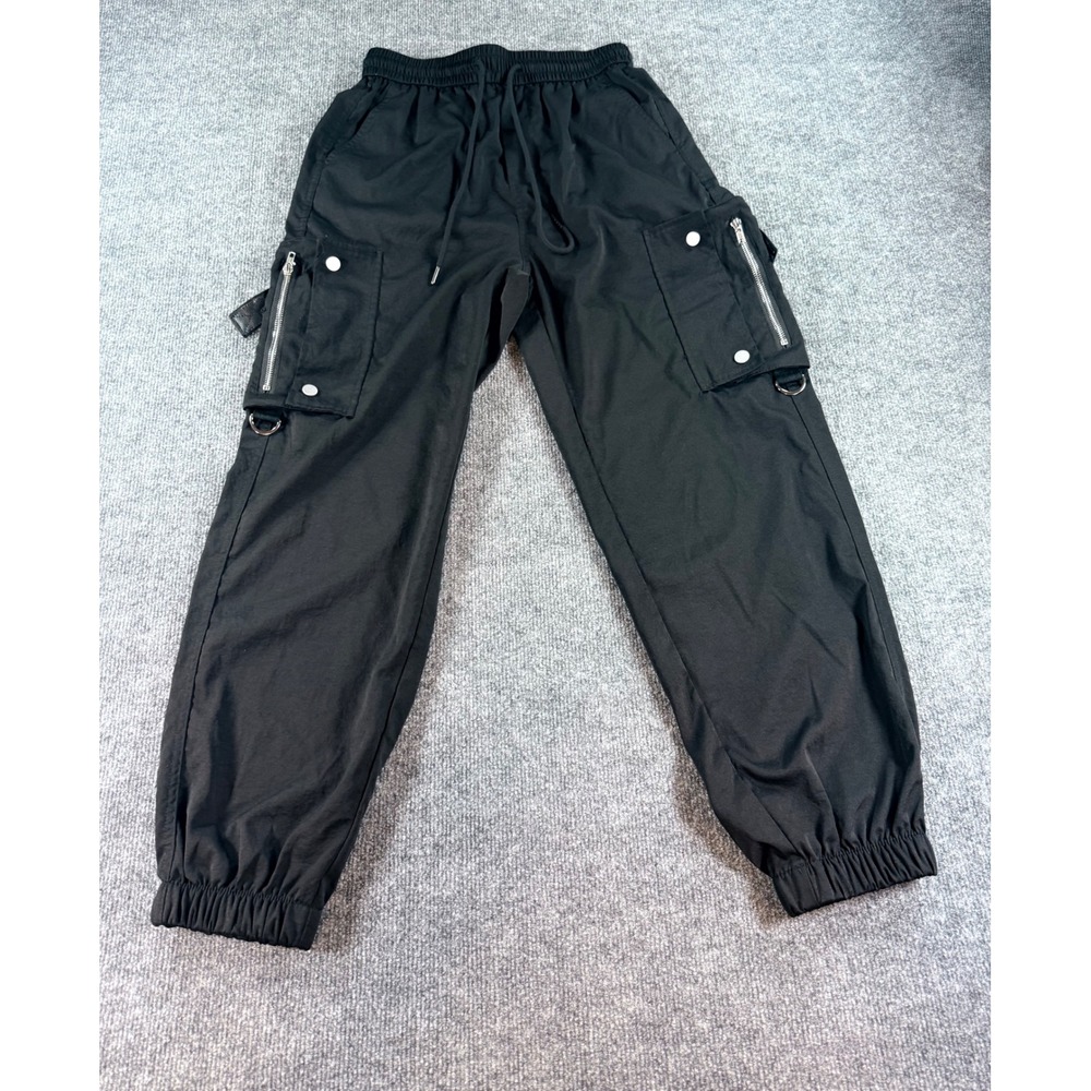 Black Cargo Jogger Pants Mens Small Techwear Streetwear Utility Trousers